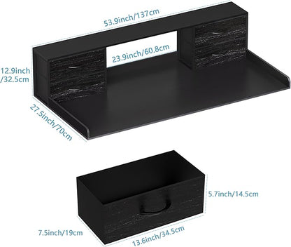 Washer and Dryer Countertop, 27.5“ D x 53.9“ W x 12.9“ H Solid Wood Washer and Dryer Countertop with Organizer Shelves with Four Drawers for Laundry Room Organization (Black)