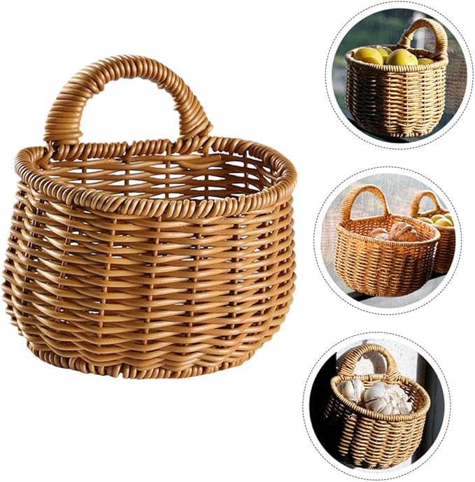 PRETYZOOM Woven Wall Mounted Storage Basket for Kitchen Versatile Garlic and Egg Container Space Saving Design for Organizing Pantry and Home Decor Natural Aesthetic