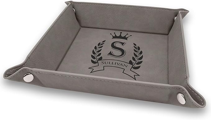 Krazy Case Silver Engraved Valet Tray For Men And Women, Personalized PU Leatherette Jewelry Organizer and Desk Tray