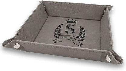Krazy Case Silver Engraved Valet Tray For Men And Women, Personalized PU Leatherette Jewelry Organizer and Desk Tray