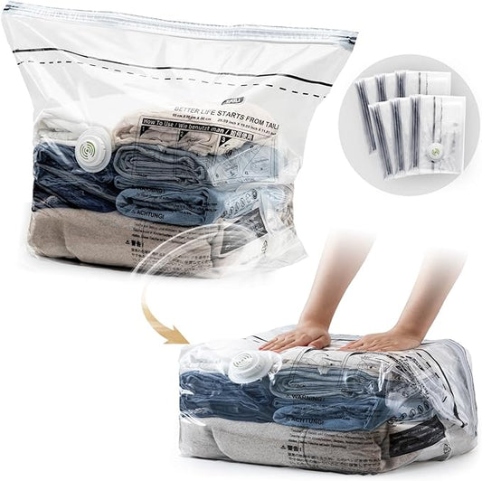 TAILINK Cube Vacuum Storage Bags, 6 Pack Medium Size (25x19x11 inch), Vacuum Seal Bags for Clothing, Compression Packing for Clothes, Blankets, Baby Clothes, No Pump Needed