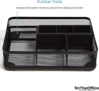 1InTheOffice Modern Minimalist Mesh Collection Desk Drawer Organizer, 7 Compartment, Matte Black