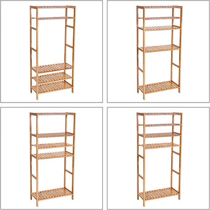 SONGMICS Bamboo Storage Shelf, 5-Tier Shelving Unit, Multifunctional, in The Entryway, Bathroom, Living Room, Balcony, Kitchen, 10.2 x 23.6 x 51.2 Inches, Light Bamboo UBCB35Y