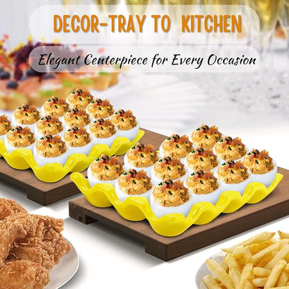 Flexzion 12 Cups Ceramic Egg Holder for Fridge - Dozen Ceramic Egg Tray Porcelain Container Storage Organizer Decorative Serving Stand Serveware for Refrigerator Countertop Display (Yellow, 2 Pack)