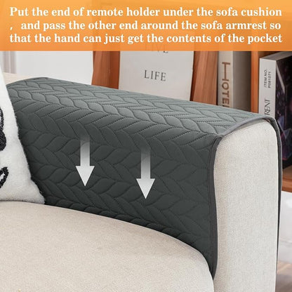 HADEEONG Sofa Armrest Organizer Arm Chair Caddy for Recliner, Remote Control Holder for Recliner, Non-Slip Armchair Caddy with 6 Pockets Storage for Magazine, Tablet, Phone, Dark Grey