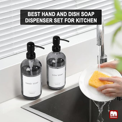 GMISUN Black Soap Dispenser, 2 Pack Hand Soap Dispensers for Bathroom, 17 Fl Oz Dish Soap Dispenser for Kitchen with Stainless Steel Pump, Modern Liquid Soap Bottle Set