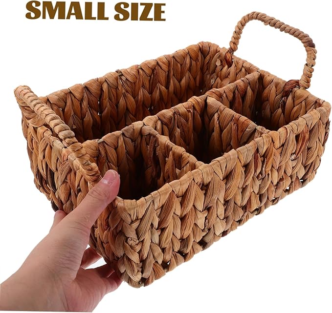 Hyacinth Woven Storage Basket for Home Organization Practical Divided Utensil Holder with Compartments Stylish Desktop Sundries Organizer for Kitchen and Dining Use