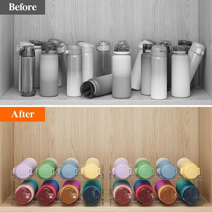 Lifewit Stackable Water Bottle Organizer for Cabinet, Plastic Bottle Holder Fits Bottles/Tumblers up to 3.8" Diameter for Pantry/Countertop, 4 Tier Holds 16 Bottles 41 x 20 x 34 cm/16 x 8 x 13.4"