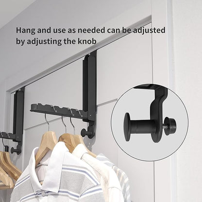 RFOUO Clothes Drying Rack Foldable Fit Door up to 1 3/8" Optimal 1pc,Over The Door Hanger with Retractable Rod,Over The Door Hanger Hooks for Laundry Bathroom Bedroom Travel Hangers(Black, 1 Pack)