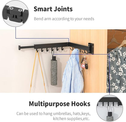 BESTHLS Wall Mounted Portable Clothes Drying Rack with Space Saver Clothes Hangers Design Universal for Balcony Mudroom Bedroom Kitchen Foldable Laundry Rack (2-Pole Black)