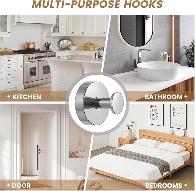 BKV Suction Cup Hooks for Glass Window,Removable Shower Hooks for Inside Shower,Metal Towel Hooks for Bathrooms,2 Pack(Mirror)