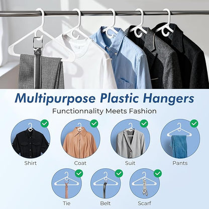 HOUSE DAY Quality Plastic Clothes Hangers 38 Pack – Super Heavy Duty 20lb Capacity Thick Strong Closet Hangers White for Adult Clothing – Durable for Coats, Jackets, Jeans, Pants