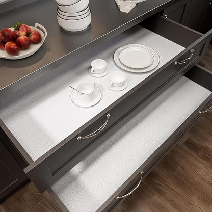 Shelf Liner for Kitchen Cabinets 12" x 360" Non-Adhesive Non-Slip Drawer Liners for Dresser, Waterproof Washable Paper, Durable Protector Mat for Pantry Shelves Cupboards, White