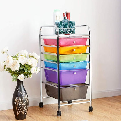 Happygrill 6-Drawer Organizer Cart Tools, Mobile Utility Storage Cart with Removable Drawers & Lockable Wheels, Rolling Storage Cart with Wheels for Home Office