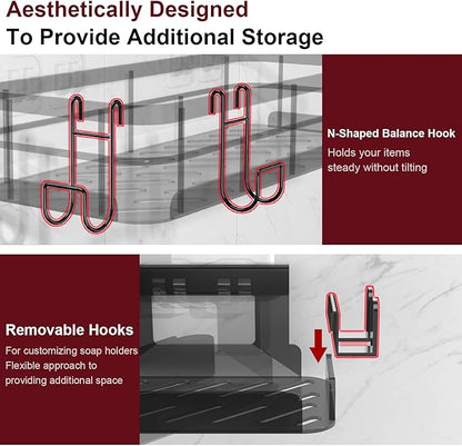 Getsrichfc Large Capacity Shower Caddy, Heavy-Duty Adhesive Shower Organizers with Custom Aesthetic Design Soap, No Drilling Corner Shower Shelves, 5 Hooks for Bathroom Accessories, 3 Pack