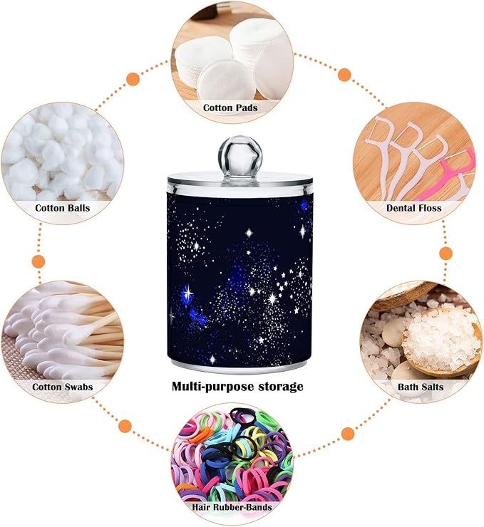 MNSRUU 4 Pack Qtip Holder Organizer Dispenser Blue Space Galaxy Constellation Bathroom Containers Bathroom Vanity Storage Canister Apothecary Jars for Cotton Swabs/Pads/Floss