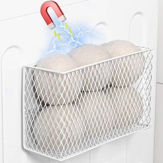 Magnetic Dryer Ball Holder For Laundry Room Organization And Storage, Metal Hanging Lint Bin Basket, Iron Mesh Dryer Ball Container Box Organizer