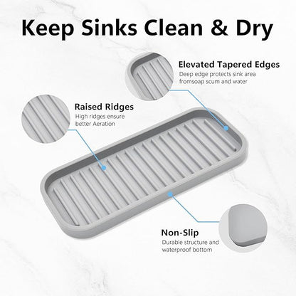 Gosmol Silicone Sponge Holder 2 Pack, Dish Soap Holder for Kitchen Counter, Waterproof Sponge Soap Tray for Kitchen Sink Bathroom, Multipurpose Sink Caddy Organizer for Soap Dispenser Light Grey