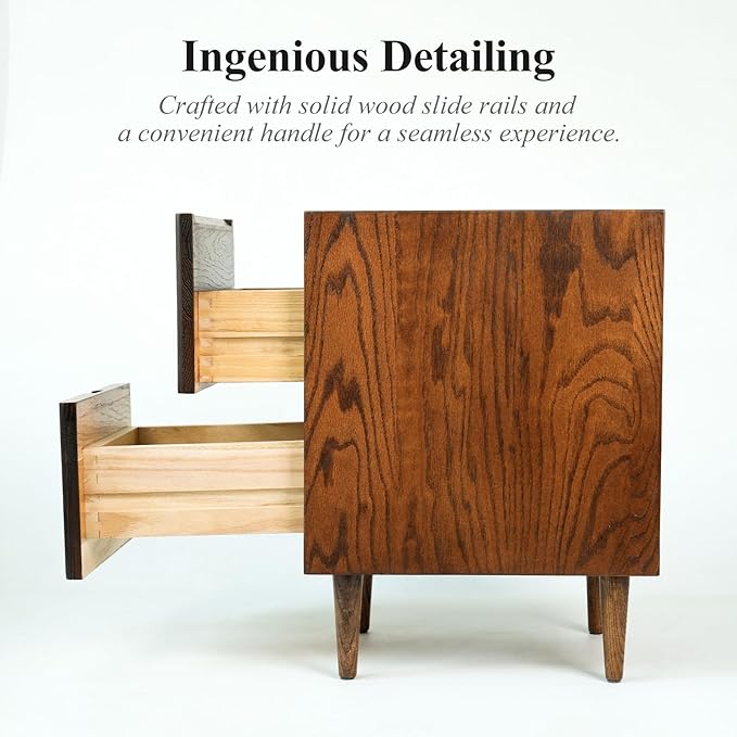 Cttasty Narrow Nightstand, Mid Century Modern Nightstand, Solid Wood Bedside Table, Side Table witn Drawers (Walnut, 11.81inches)