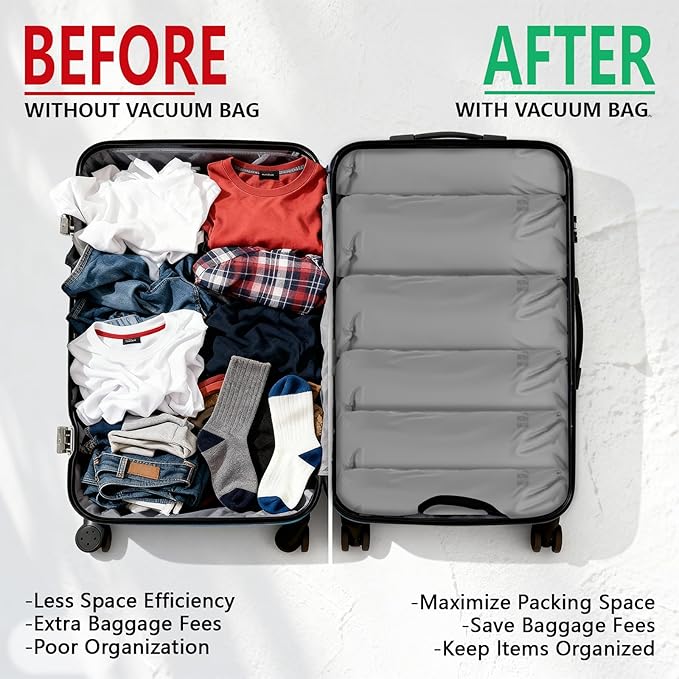 Reusable Fabric Vacuum Seal Bags for Clothing – Medium Compression Travel Essentials with No Pump – Manual Exhaust, Tear-Resistant Oxford Cloth for Luggage, Closet & Packing Organization (Gery-2S)