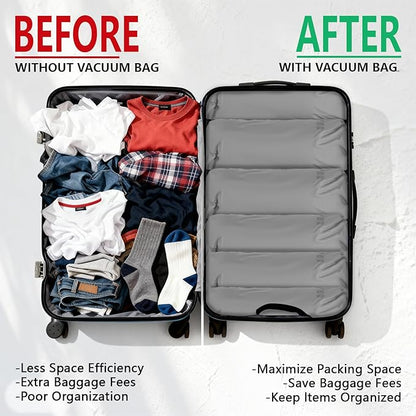 Reusable Fabric Vacuum Seal Bags for Clothing – Medium Compression Travel Essentials with No Pump – Manual Exhaust, Tear-Resistant Oxford Cloth for Luggage, Closet & Packing Organization (Gery-2S)