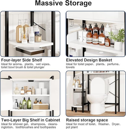 Roxibelt K2 Heavy Duty 7-Tier Over The Toilet Storage Cabinet（With Magnetic Doors & Adjustable Feet）Freestanding Above Toilet Shelf，Space Saver Bathroom Organizer 9.3"D x 31.5"W x 67.2"H，Beige White