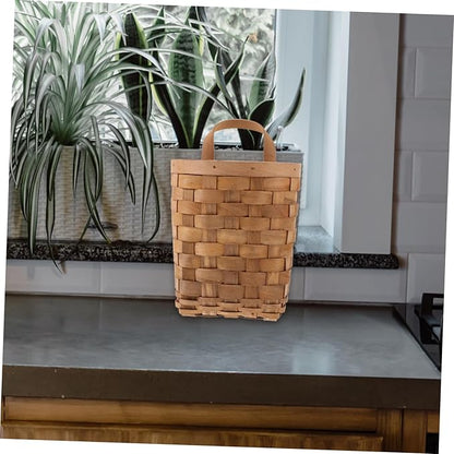Wall Mount Organizer Woven Hanging Basket for Kitchen Storage Wood Organizer Bin for Makeup Essentials Bathroom Bedroom Closet Door Hanging Storage