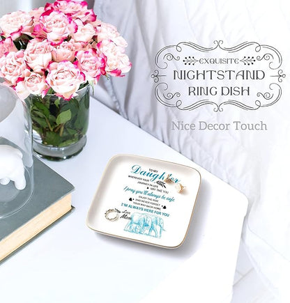PUDDING CABIN Valentine's Day Gifts for Daughter Ring Dish -Whenever Your Journey in Life May take You, I Pray You'll Always be Safe... Gifts for Daughter Adult Mother's Day Birthday Graduation