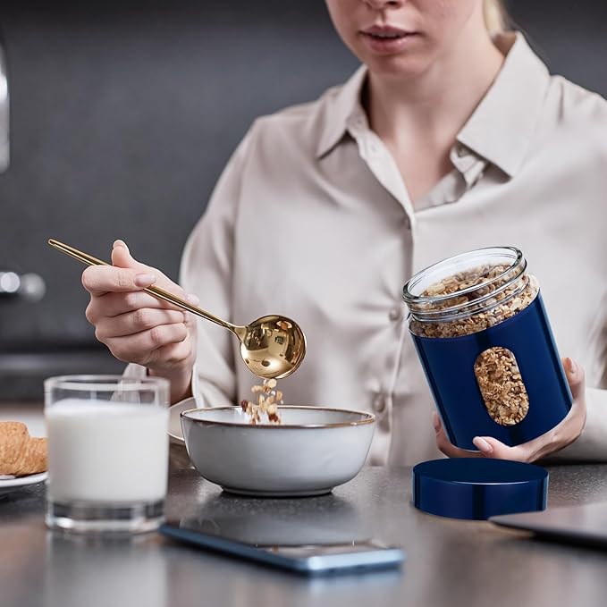 Mimorou 6 Pack Kitchen Canisters Set Airtight Coffee Sugar Tea Storage Jars with Window Glass Stainless Steel Containers with Lids for Flour Cookies Spices Grains Kitchen Decorations(Navy Blue,20 oz)
