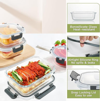 BAYZZ 30 Piece Glass Food Storage Containers Set, Glass Meal Prep Containers with Lids, Airtight Lunch Box, BPA-Free, Microwave, Freezer & Dishwasher Safe