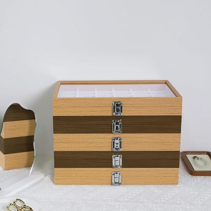 Stratalife Jewelry Organizer Wooden Bracelet Jewelry Box 30 Grid Jewelry Tray with Lid Earring Holder Organizer Necklace Bracelet Bangle Ring Organizer for Women Vintage Jewelry Box