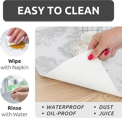 18X96 Inch Shelf Liner for Kitchen Cabinets, PVC Drawer Liner for Dresser Non-Slip Bathroom, Non-Adhesive Cabinet Liner Washable (White Flower)(1 Roll)