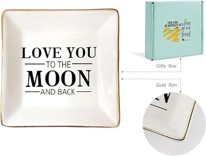 HOME SMILE Wife Gifts From Husband for Valentine Anniversary Ring Dish Jewelry Tray-I Love You to The Moon and Back
