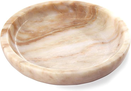 Plukers Small Natural Marble Jewelry Tray Key Plate Holder Dish Trinket Decor Catch All Bowl for Ring Earring Stone Gift for Women Daugther,Calacatta Glod
