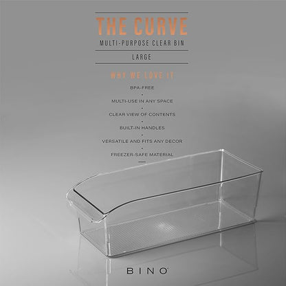 BINO | Plastic Storage Bins, Large | THE CURVE COLLECTION | Multi-Use Fridge / Freezer Organizer | Built-In Handle | BPA-Free | Pantry and Home Organization