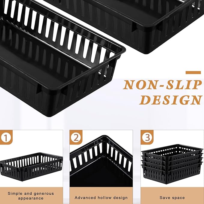 Wenqik Set of 12 Plastic Baskets for Organizing 10.24 x 6.5 x 2.36 Inch Rectangular Trays Plastic Organizer Bins Rectangle for Desk Organization(Black)