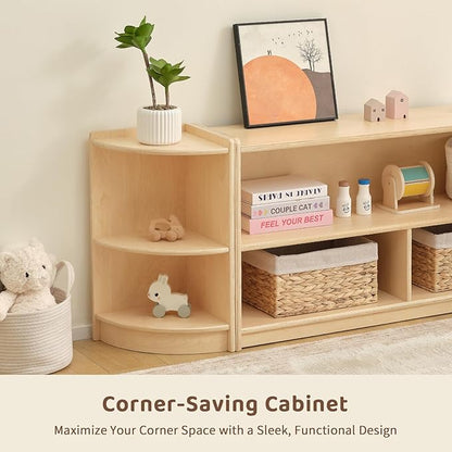 OOOK Wood Corner Cabinet, 2-Tier Toy Organizers and Storage, Montessori Shelf for Kids Room, Playroom, Nursery, Classroom, Kindergarten