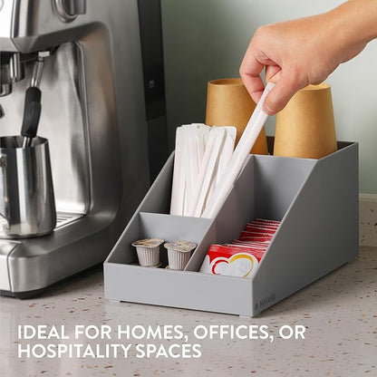 Navaris Coffee Station Organizer - 4 Compartment Coffee Bar for Sugar, Creamer, Cup, Tea - Office & Kitchen Countertop Organization