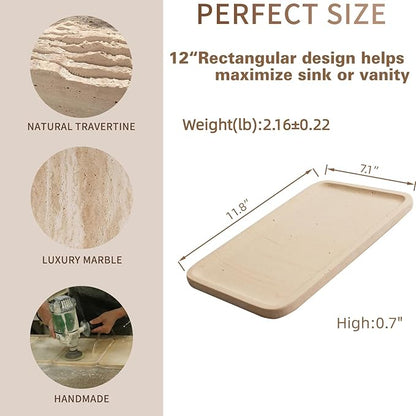 CasaCouture Limetsone Absorbent Vanity Tray for Bathroom Counter-12 X7 Decorative Tray for Perfume, Candles, Stone Jewelry Dish Tray