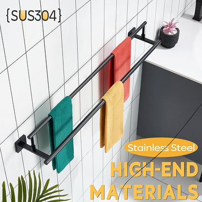 KOKOSIRI Bathroom Towel Bars 36-Inch Double Towel Rails Matte Black Towel Holder Overlength for Kitchen Toilet Stainless Steel B5009BK-L36