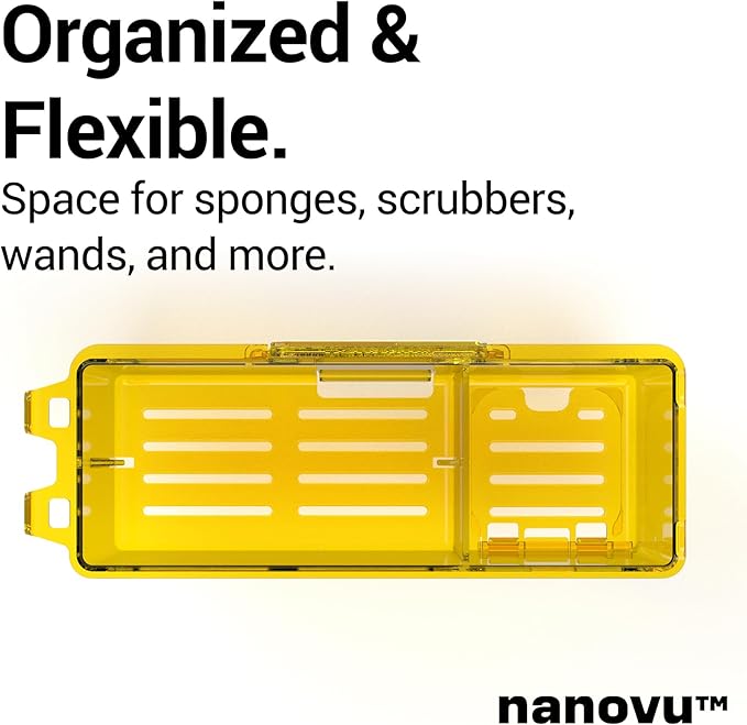 Nanohold Kitchen Sink Caddy for Flat Surfaces - Strong Hold Easy Install Kitchen Sink Organizer with Drainage Holes - Soap Sponge, Dishwashing Tools and Dish Brush Holder - Home Accessories by Nanovu