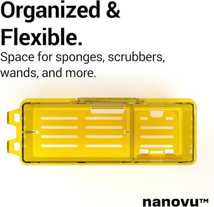 Nanohold Kitchen Sink Caddy for Flat Surfaces - Strong Hold Easy Install Kitchen Sink Organizer with Drainage Holes - Soap Sponge, Dishwashing Tools and Dish Brush Holder - Home Accessories by Nanovu