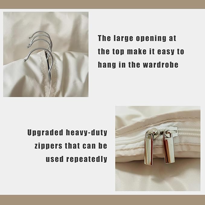 Space Saving Hanging Garment Bag, Hanging Compression Bags for Coats, for Closet Storage, Compression Hanging Garment Bag Protects Clothes from Wrinkles, Dust-resistant (Beige,L)