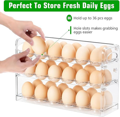 Tobeelec Clear Egg Holder for 36 Eggs, Egg Storage for Refrigerator, PET Egg Container for Kitchen Countertop, Egg Dispenser, Egg Tray