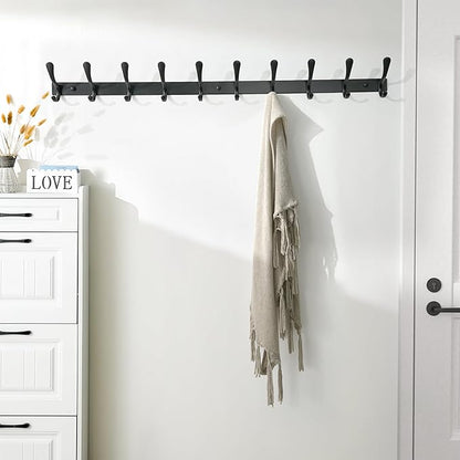 SKOLOO Coat Rack Wall Mounted - 10 Hooks, Pack of 2, Heavy Duty, Stainless Steel, Metal Wall Hanger, Sturdy Coat Hooks for Hanging Coats, Jacket, Clothes, Hat, Black