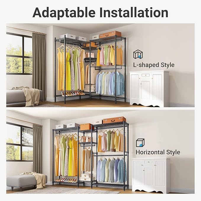 VIPEK Classic V6 Plus Wire Garment Rack Heavy Duty Clothing Rack for Hanging Clothes, Metal Freestanding Closet Wardrobe Rack Portable Clothes Rack, 84.7" L x 15.8" W x 76.4" H, Load 1120lbs, Black