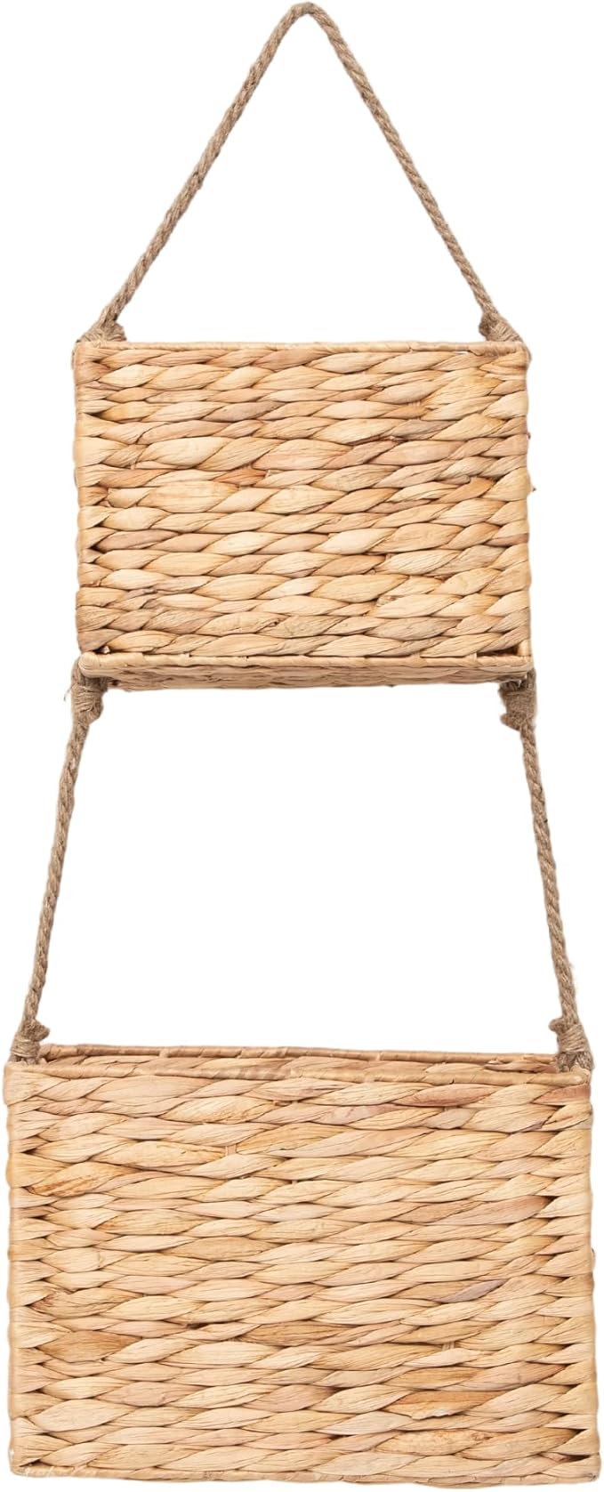 YAHUAN Water Hyacinth Hanging Basket 2-Tiered Woven Wicker Wall Basket Organizer for Kitchen, Home, Door, Indoor/Outdoor Bohemian Décor (Water Hyacinth)