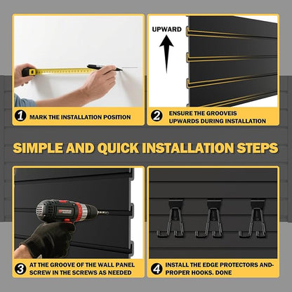RORA Slat Wall Paneling Garage Slat Wall Storage Systems 2x4 ft Slatwall Black Heavy Duty Satwall for Tool Organization ,Pvc Slat Wall Panels,Fits for Storage and Display