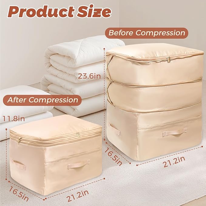 Ultra Space Saving Self Compression Organizers, 2 Pack Double Zipper Compression Packing Cubes for Bedding, Comforter Storage Bag for Blankets Duvet Quilts Pillows Queen King (Gray, X-Large)