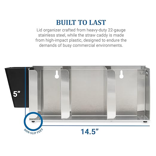 San Jamar Lid Organizer with Adjustable Dividers for Restaurants and Fast Food, Plastic, 14.5 Inches, Silver